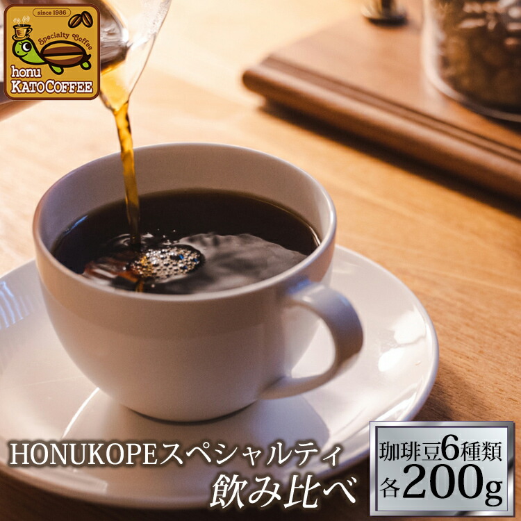 加藤珈琲店 HONUKOPEスペシャルティ珈琲・6種類飲み比べ福袋(Qペル・Qエル・Qコロ・Qコス・Qグァテ・Qラオ/各200g)＜挽き具合：豆のまま＞