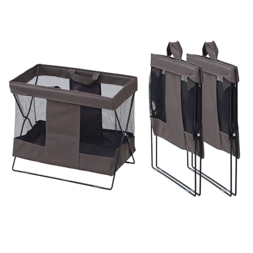 山善(YAMAZEN) 収納ボックス Mサイズ 【3個セット】 荷物置き 収納バスケット メッシュ 折り畳み バッグ 手荷物 収納 かご 送料無料|GOZIGEN Shop店