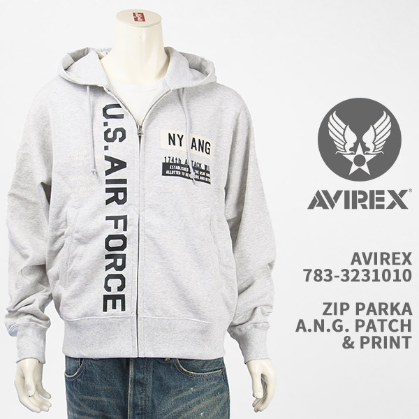 Avirex アビレックス パッチ&プリント ジップ パーカー エアー ナショナル ガード AVIREX AIR NATIONAL GUARD PATCH & PRINT ZIP PARKA 783-3231010-382【国内正規品/ミリタリー/ジップアップ/フルジップ】|ジーンズ ジーパ ウェブサイト