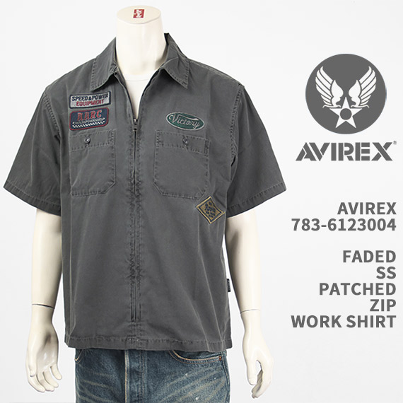 Avirex 783-6123004-410 アビレックス ジップ ワークシャツ フェード パッチ AVIREX FADED SS PATCHED ZIP WORK SHIRT【国内正規品/ミリタリー/ワッペン/半袖/7836123004】｜ジーンズ　ジーパ　ウェブサイト