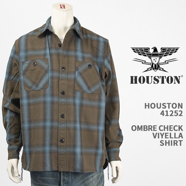 HOUSTON ヒューストン 細工物プルオーバー オンブレーチェック ビエラ HOUSTON OMBRE CHECK VIYELLA SHIRT 41252-BR【国内置き目品/綿100％/長袖】 メンズファッション-カジュアルシャツ