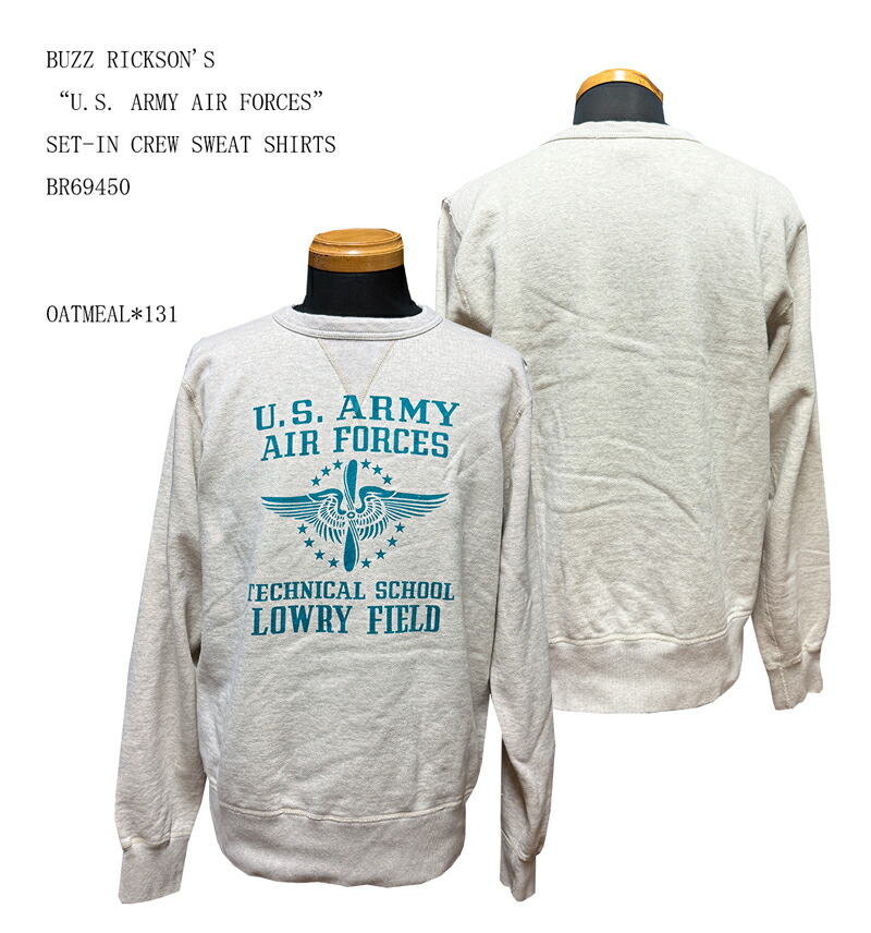BUZZ RICKSON\u0027S バズリクソンズBR69450“U.S. ARMY AIR FORCES”SET-IN CREW SWEAT SHIRTS2024年秋冬模範例BR69450-24AWメンズ アメカジ 成人男性 調教師