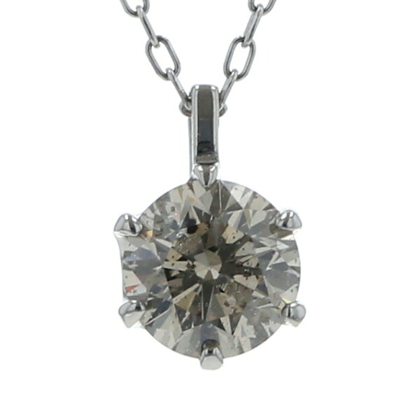 純Pt Pt850 ネックレス ダイヤモンド 0.525ct 一粒石 VERY LIGHT BROWNカラー 42cm 鑑定書【新品仕上済】【zz】【中古】【送料無料】