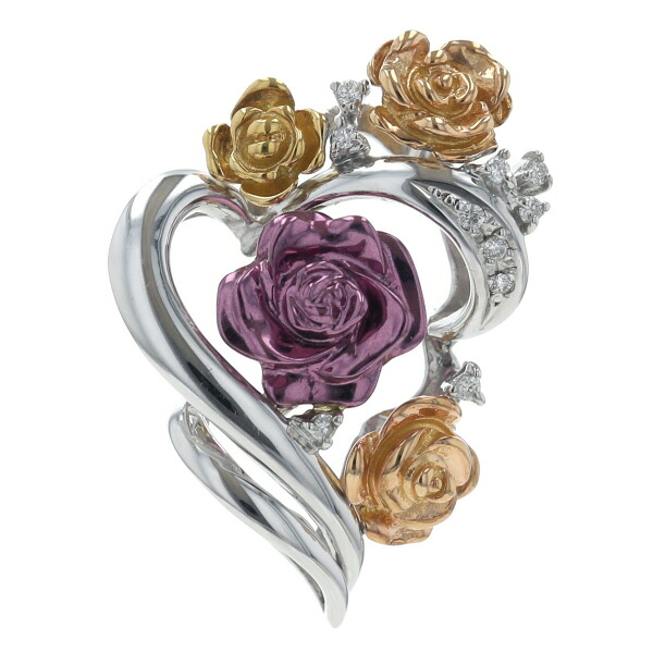 Cierin シーリン 紫凛 K18WG YG PG パープル ゴールド ネックレストップ ダイヤ 薔薇 バラ 花 ローズ【新品仕上済】【zz】【中古】【送料無料】|銀座東洋ジュエリー