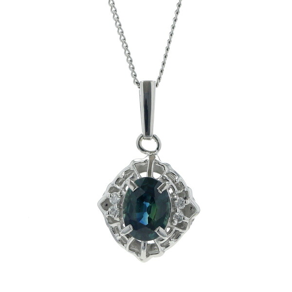 Pt900 Pt850 プラチナ ネックレス バイカラーサファイア 1.00ct ダイヤモンド 0.04ct オーバル 透かし 40cm【新品仕上済】【zz】【中古】【送料無料】|銀座東洋ジュエリー