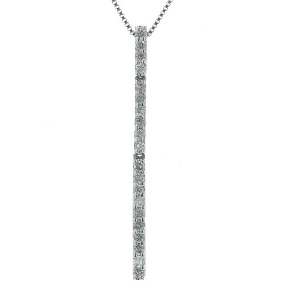 K18WG ホワイトゴールド ネックレス ダイヤモンド 0.20ct 縦長 ライン バー ベネチアンチェーン 40cm【新品仕上済】【zz】【中古】【送料無料】｜銀座東洋ジュエリー