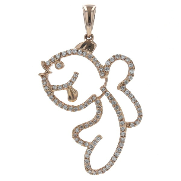 K18PG ピンクゴールド ネックレス トップ ダイヤモンド 0.33ct 金魚 フィッシュ アニマル【新品仕上済】【zz】【中古】【送料無料】