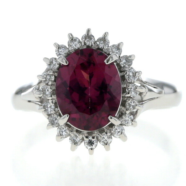 Pt900 プラチナ リング ロードライトガーネット 2.14ct ダイヤモンド 0.25ct オーバル 取り巻き 指輪 11号【新品仕上済】【zz】【中古】【送料無料】