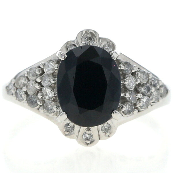 Pt900 プラチナ リング サファイア 2.35ct ダイヤモンド 0.25ct パヴェ オーバル 取り巻き 指輪 13号【新品仕上済】【zz】【中古】【送料無料】