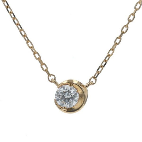 Star Jewelry K18YG ムーンセッティングネックレス ダイヤモンド 0.06ct 一粒石 スター 月 現行 40cm 箱付【新品仕上済】【zz】【中古】【送料無料】