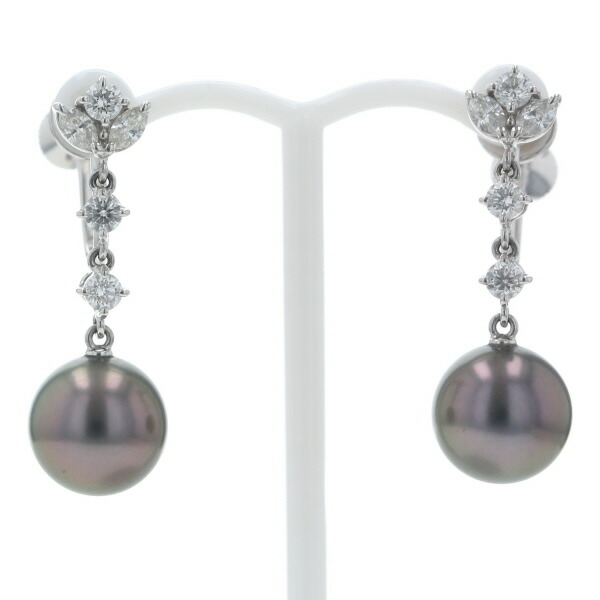 MIKIMOTO ミキモト K18WG ホワイトゴールド イヤリング ブラックパール 黒蝶真珠 ダイヤモンド【新品仕上済】【zz】【中古】【送料無料】|銀座東洋ジュエリー