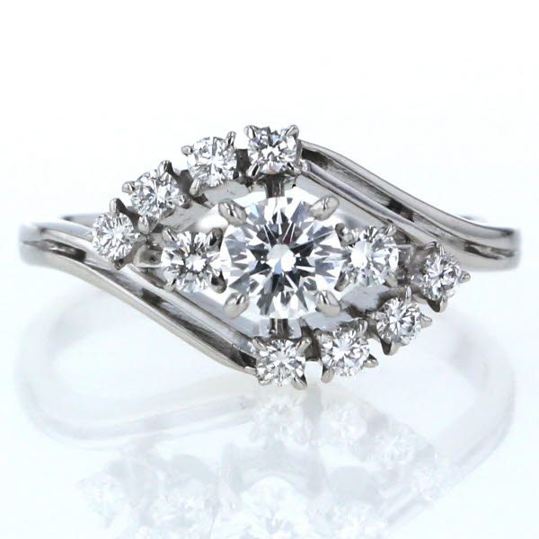 銀座ミワ Pt900 プラチナ リング ダイヤモンド0.332ct ラウンド 抱き合わせ ウェーブ 指輪 12号 鑑定書付き【新品仕上済】【zz】【中古】【送料無料】