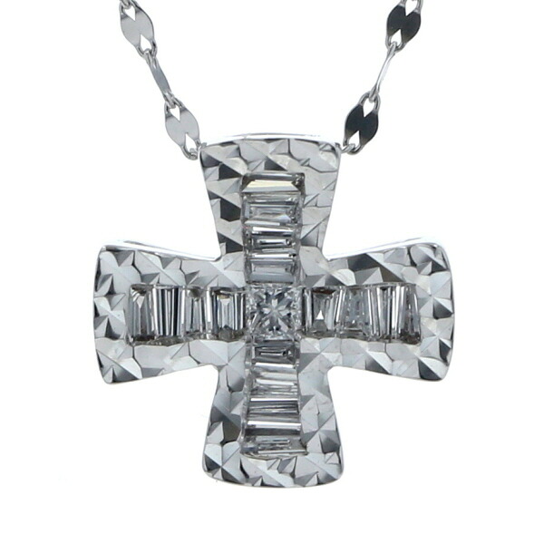 K18WG ホワイトゴールド ネックレス ダイヤ 0.20ct ミックスカット クロス 十字架 45cm【新品仕上済】【zz】【中古】【送料無料】｜銀座東洋ジュエリー