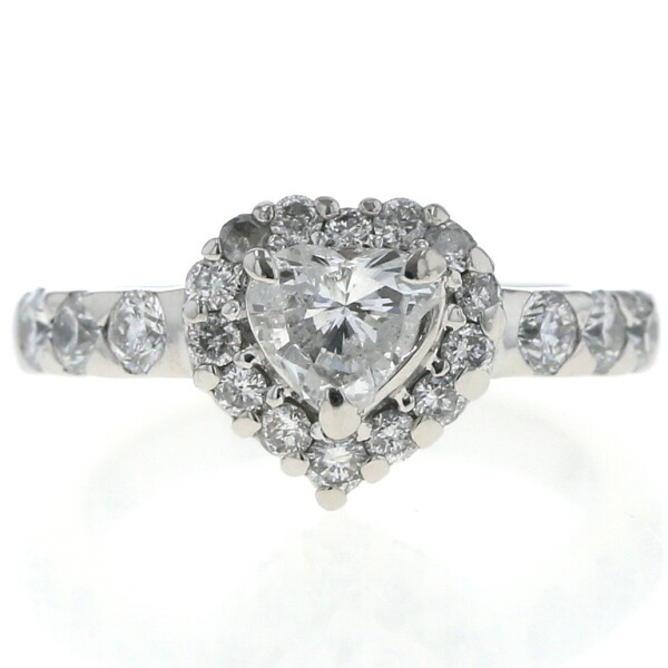 Pt900 プラチナ リング ダイヤモンド 0.526ct/0.68ct ハートシェイプ カラーF 取り巻き 指輪 9号 鑑定書【新品仕上済】【zz】【中古】【送料無料】