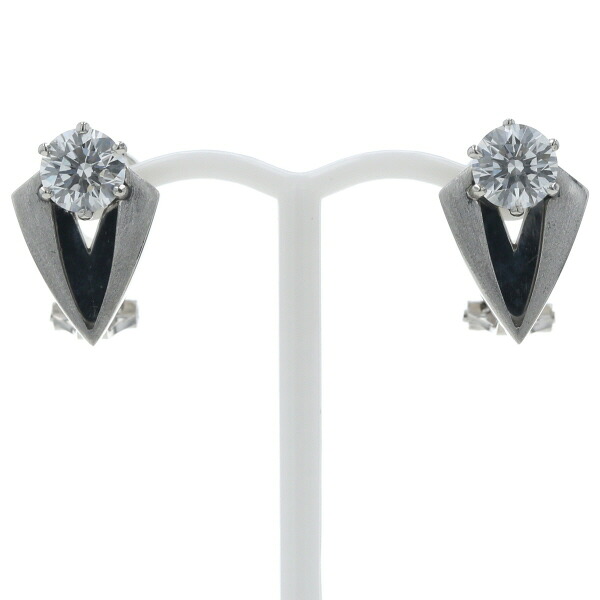 BH Pt900 K14WG イヤリング ダイヤモンド 0.793ct/0.793ct 一粒石 Dカラー SI1 つや消し V字 鑑定書付【新品仕上済】【zz】【中古】【送料無料】|銀座東洋ジュエリー