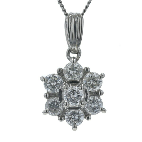 Pt850 Pt900 プラチナ ネックレス ダイヤモンド 0.75ct 7粒 花 フラワー モチーフ デザイン 40cm【新品仕上済】【zz】【中古】【送料無料】|銀座東洋ジュエリー
