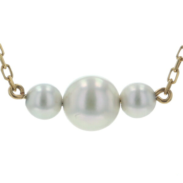 MIKIMOTO K18YG イエローゴールド ネックレス パール 真珠 6.3 - 4.0mm 3粒 ラウンド チェーン 38cm 【新品仕上済】【zz】【中古】【送料無料】｜銀座東洋ジュエリー