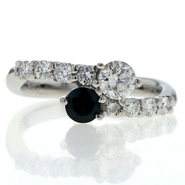 Pt900 プラチナ リング ダイヤモンド 0.60ct サファイア 0.27ct 10粒 バイパス ライン 9号 指輪【新品仕上済】【zz】【中古】【送料無料】
