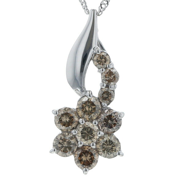 K18WG ホワイトゴールド ネックレス ブラウンダイヤモンド 1.0ct 花 フラワー デザイン 42cm【新品仕上済】【zz】【中古】【送料無料】｜銀座東洋ジュエリー