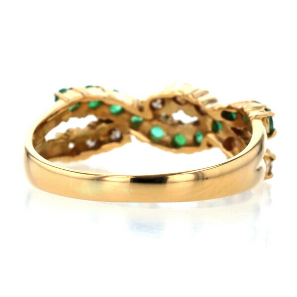 K18yg イエローゴールド リング エメラルド 0 45ct ダイヤモンド 0 30ct 2連 ウェーブ クロス 交差 指輪 15 5号 新品仕上済 Zz 中古 送料無料 Sermus Es
