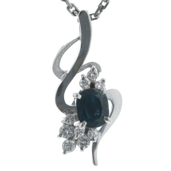 光 Pt850 プラチナ ネックレス サファイア 0.68ct ダイヤモンド 0.16ct オーバル ウェーブ つや消し 44.5cm【新品仕上済】【zz】【中古】【送料無料】|銀座東洋ジュエリー
