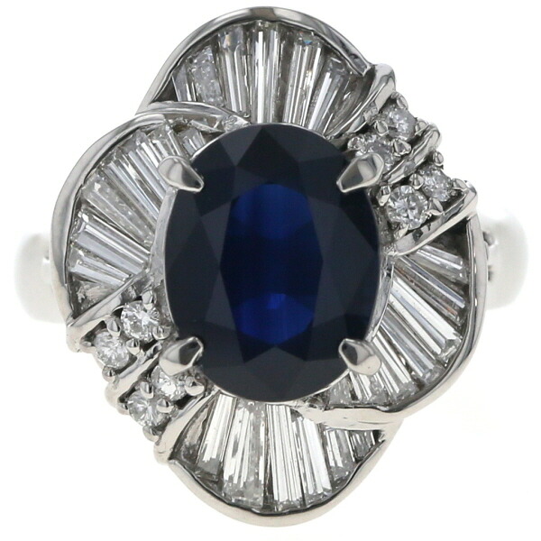 Pt900 リング サファイア 3.84ct ダイヤモンド 0.95ct オーバル バゲット 取り巻き フラワー 指輪 11号【新品仕上済】【zz】【中古】【送料無料】 109,505円