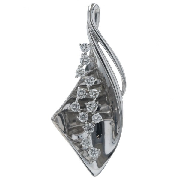 K14WG ホワイトゴールド トップ ダイヤモンド 0.56ct カーブ アシンメトリー デザイン 【新品仕上済】【zz】【中古】【送料無料】
