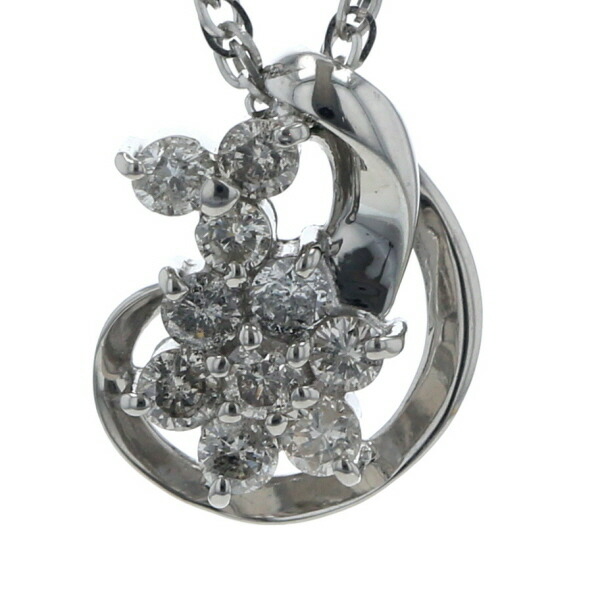 Pt900 Pt850 プラチナ ネックレス ダイヤモンド 0.50ct ラウンド フラワー 花 スクリューチェーン 40cm【新品仕上済】【zz】【中古】【送料無料】