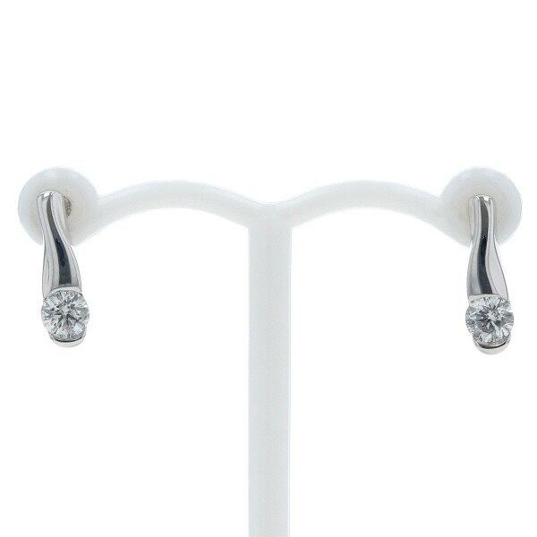 K18WG ホワイトゴールド ピアス ダイヤモンド 0.15ct/0.15ct 一粒石 バー ウェーブ 曲線 シンプル【新品仕上済】【zz】【中古】【送料無料】｜銀座東洋ジュエリー