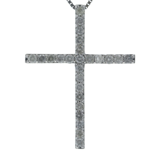 K14WG ホワイトゴールド ネックレス ダイヤモンド 1.00ct ラウンド クロス 十字架 ベネチアンチェーン 45cm【新品仕上済】【zz】【中古】【送料無料】|銀座東洋ジュエリー
