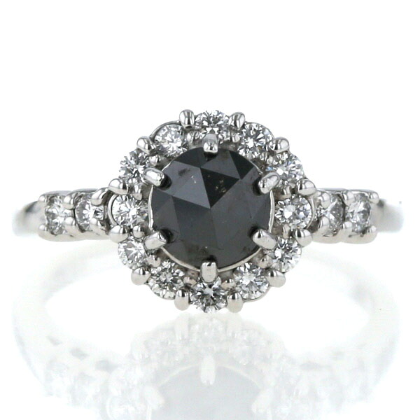 K18WG ホワイトゴールド リング ダイヤ 0.96ct/0.45ct ブラックダイヤ ロースカット 取り巻き 指輪 12号【新品仕上済】【zz】【中古】【送料無料】