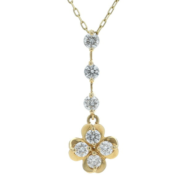 K18YG イエローゴールド ネックレス ダイヤモンド 0.50ct クローバー 四つ葉 スイング 40cm【新品仕上済】【zz】【中古】【送料無料】