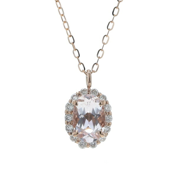 K18PG ピンクゴールド ネックレス モルガナイト 0.38ct ダイヤモンド 0.08ct オーバル 取り巻き 45cm【新品仕上済】【zz】【中古】【送料無料】｜銀座東洋ジュエリー