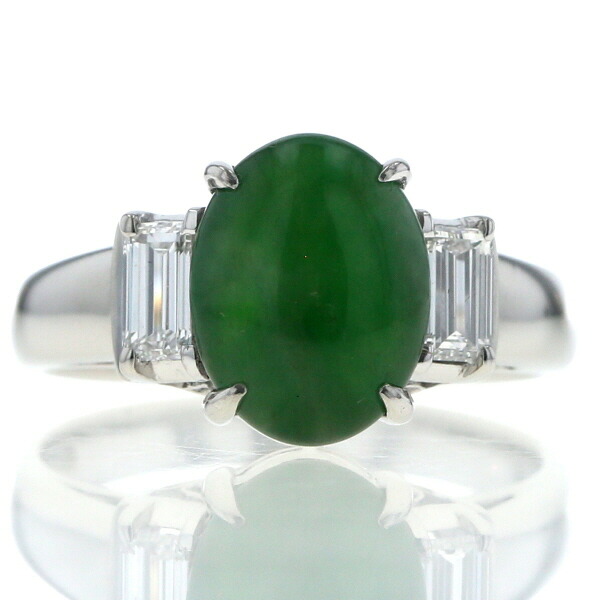 Pt900 プラチナ リング 翡翠 3.97ct ダイヤモンド 0.57ct オーバル カボション バゲット 指輪 18号【新品仕上済】【zz】【中古】【送料無料】|銀座東洋ジュエリー