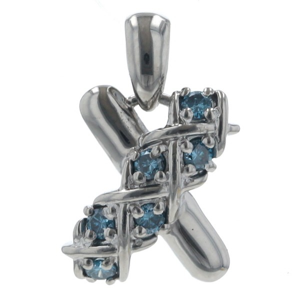 Pt900 プラチナ トップ ブルーダイヤモンド 0.22ct クロス 十字 Xモチーフ キルティング模様【新品仕上済】【zz】【中古】【送料無料】