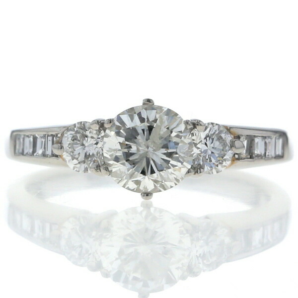 Pt900 プラチナ リング ダイヤモンド 1.00ct/0.45ct カラーK ライン バゲット 鑑定書 指輪 13号【新品仕上済】【zz】【中古】【送料無料】
