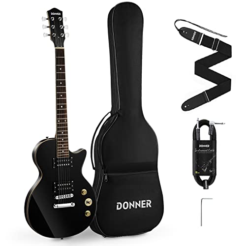 Donner エレキギター 初心者セット レスポールタイプ 39インチ フルサイズ ポプラ材 HHピックアップ配列 専用ケース ストラップ シールド付 ブラック DL-124