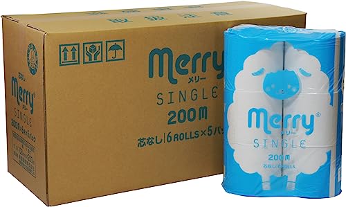 MERRY(メリー) 新橋製紙 トイレットペーパー シングル 芯なし長さ4倍巻 200ｍ 6ロール×5パック 送料無料