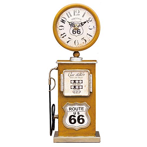 秋月貿易 置き時計 YELLOW ROUTE66 W13.7×D7.5×H35cm テーブルクロック ガスポンプ EA180146GAK 送料無料