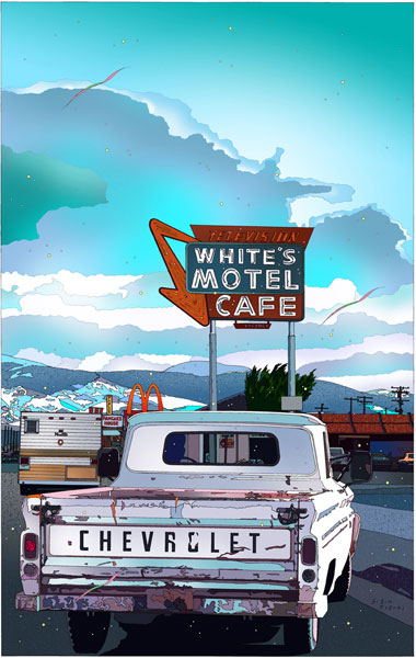 ◆ 鈴木英人 「リノの街に着いて」 -SMALL TOWN SPIRIT- 2009年 EMグラフ 額付版画作品 ＜br /＞国内 送料無料