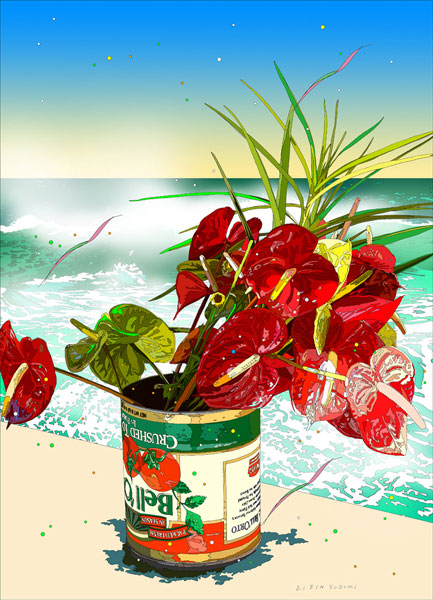◆ 鈴木英人 「海辺の花」 2009年 EMグラフ 額付版画作品 ＜br /＞国内 送料無料