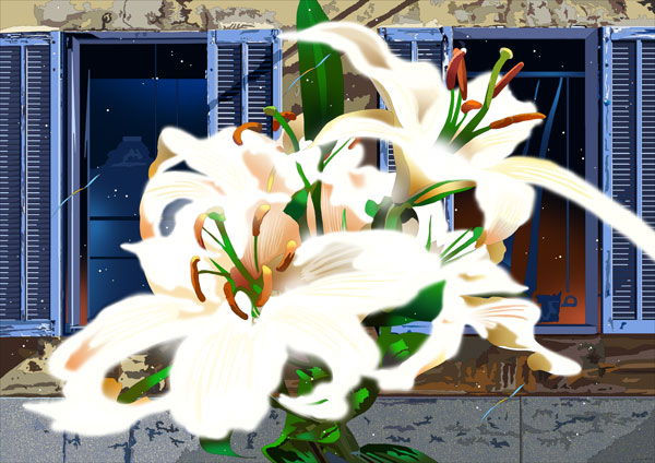鈴木英人「中庭の白」 - LIFE IS A BLOSSOM- 2012年 EMグラフ 額付版画作品＜br /＞国内 送料無料