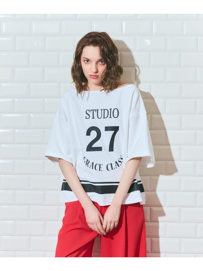 【SALE／30%OFF】ナンバープリントループ裏毛トップ GRACE CONTINENTAL グレースコンチネンタル トップス カットソー・Tシャツ ネイビー ホワイト【RBA_E】【送料無料】[ Fashion]｜gracecontinental／wythecharm