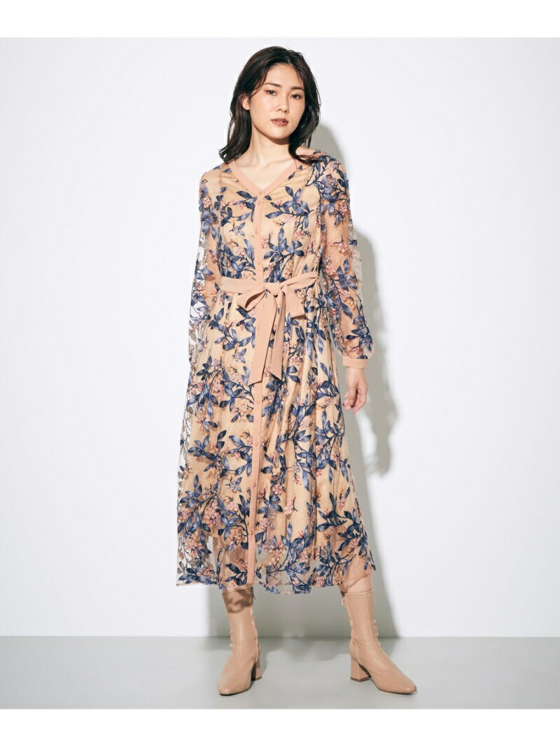 フラワー刺繍フレアワンピース Grace Continental グレースコンチネンタル ワンピース ワンピースその他 ネイビー ベージュ 送料無料 Rakuten Fashion Liceochiloe Cl