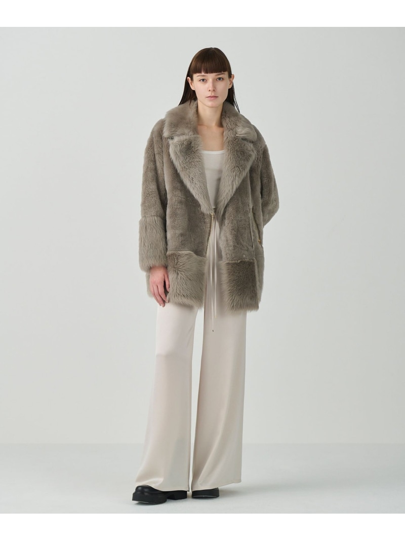 【SALE／30%OFF】ムートンライダースコート GRACE CONTINENTAL グレースコンチネンタル ジャケット・アウター ムートンコート ホワイト グレー【RBA_E】【送料無料】[ Fashion]｜gracecontinental／wythecharm