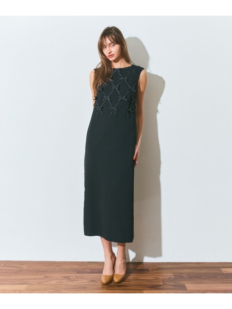 リボンモチーフドレス GRACE CONTINENTAL グレースコンチネンタル ワンピース・ドレス ドレス ブラック ベージュ【送料無料】[ Fashion]｜gracecontinental／wythecharm