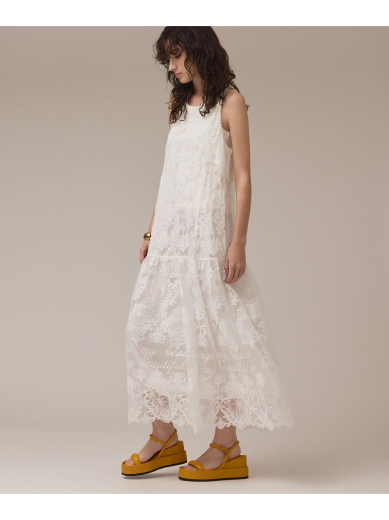 【SALE／50%OFF】ロゴ刺繍レースワンピース GRACE CONTINENTAL グレースコンチネンタル ワンピース・ドレス ワンピース ホワイト ブラック【RBA_E】【送料無料】[ Fashion]｜gracecontinental／wythecharm