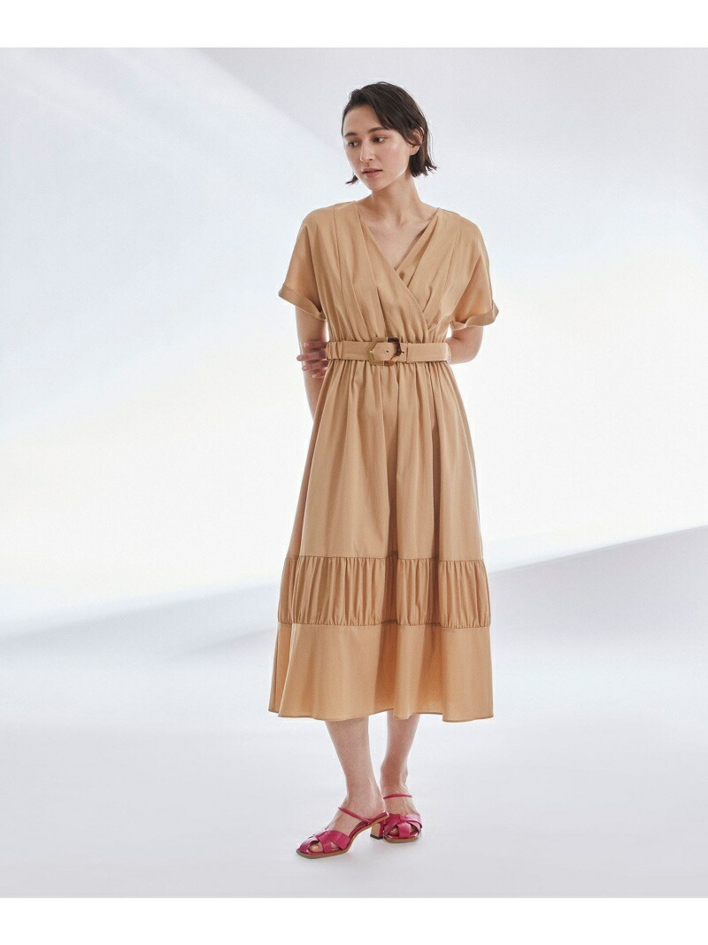 ベルテッドカシュクールワンピース GRACE CONTINENTAL グレースコンチネンタル ワンピース・ドレス シャツワンピース ベージュ ブルー[Rakuten Fashion]