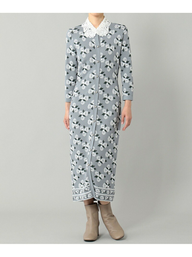 フラワータイトニットワンピース Grace Continental グレースコンチネンタル ワンピース ニットワンピース グレー ブラック 送料無料 Rakuten Fashion Gamerzos Com