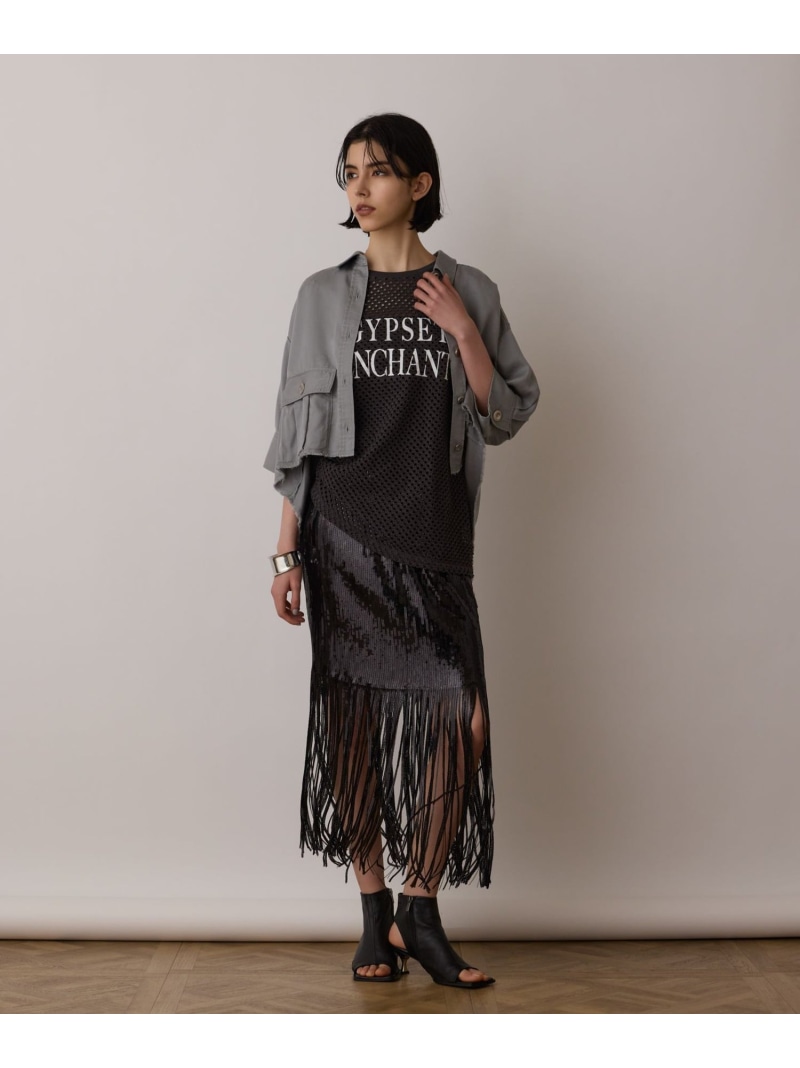【SALE／70%OFF】スパンコールフリンジスカート GRACE CONTINENTAL グレースコンチネンタル スコート ロング・マキシスコート 黒いこと【RBA_E】【貨物輸送無料】[ Fashion]